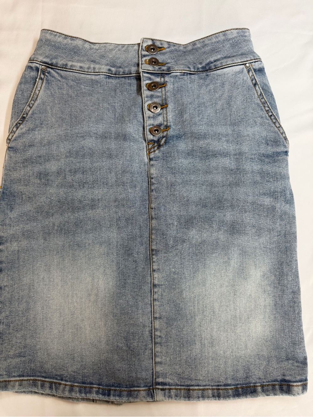 Prana Light Blue Denim Skirt with Contrast Stitching